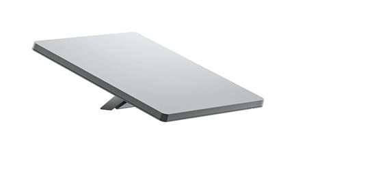 The Starlink Mini dish on its fold-out stand, with the router built into the back of the dish