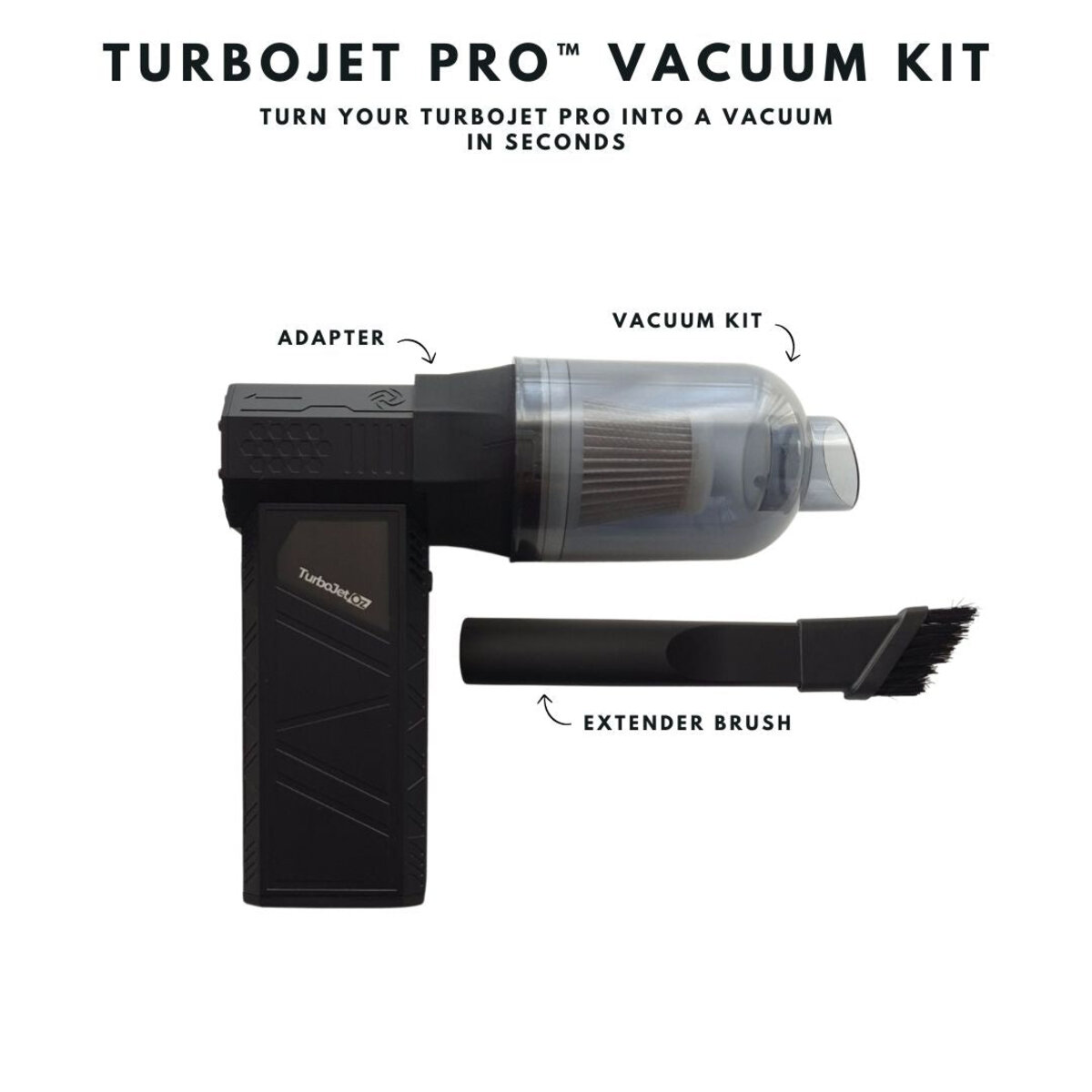 The TurboJet Vacuum Kit PRO attachment, which fits the TurboJet PRO's twist-lock nozzle system